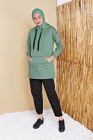Hijab clothing GREEN POCKET DETAIL HOODED TUNIC 861 
