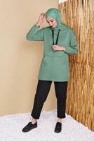 Hijab clothing GREEN POCKET DETAIL HOODED TUNIC 861 