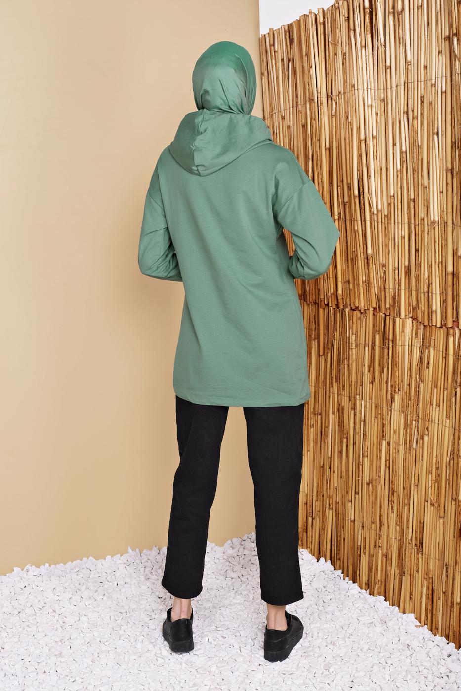 Hijab clothing GREEN POCKET DETAIL HOODED TUNIC 861 