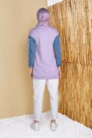 Tesettür giyim MOR DENİM DETAYLI YAZI BASKILI TUNİK T 971