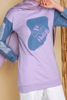 Tesettür giyim MOR DENİM DETAYLI YAZI BASKILI TUNİK T 971