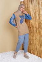 Hijab clothing BROWN DENIM DETAIL PRINTED TUNIC 971 