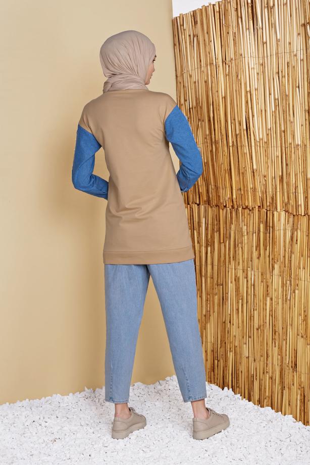 Vêtements hijab  DENIM DETAIL PRINTED TUNIC 971  - TRENDTESETTÜR