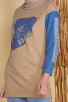 Hijab clothing BROWN DENIM DETAIL PRINTED TUNIC 971 