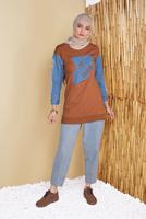 Vêtements hijab BRUN TUNIQUE DÉTAILLÉE EN DENIM IMPRIMÉ ÉCRIT 971