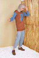 Vêtements hijab BRUN TUNIQUE DÉTAILLÉE EN DENIM IMPRIMÉ ÉCRIT 971