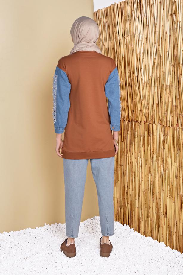 Vêtements hijab  DENIM DETAIL PRINTED TUNIC 971  - TRENDTESETTÜR