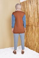 Vêtements hijab BRUN TUNIQUE DÉTAILLÉE EN DENIM IMPRIMÉ ÉCRIT 971