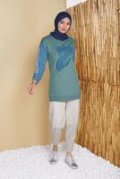 Hijab clothing GREEN DENIM DETAIL PRINTED TUNIC 971 