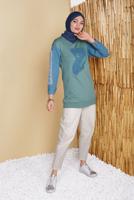 Hijab clothing GREEN DENIM DETAIL PRINTED TUNIC 971 