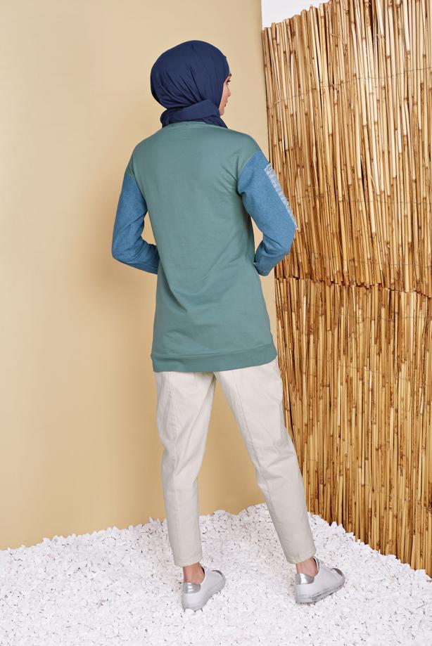 Vêtements hijab  DENIM DETAIL PRINTED TUNIC 971  - TRENDTESETTÜR