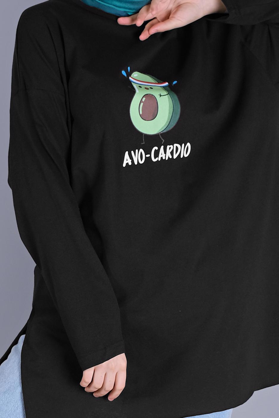 Hijab clothing BLACK AVOCADO PRINT DETAILED TUNIC 1104 