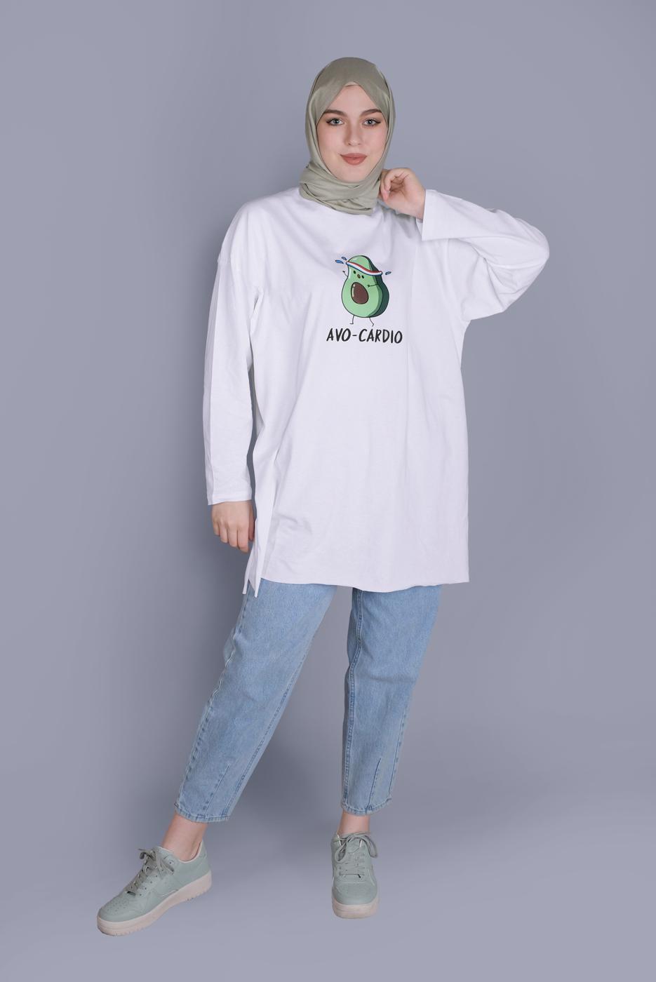 Vêtements hijab BLANC TUNIQUE DÉTAILLÉE IMPRIMÉ AVOCAT  1104