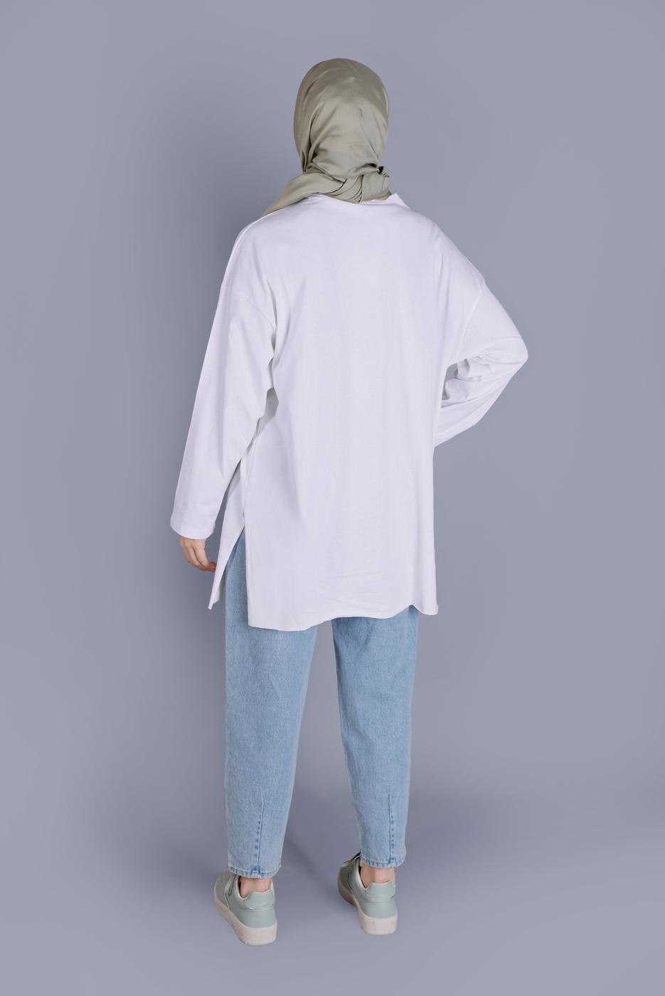 Vêtements hijab BLANC TUNIQUE DÉTAILLÉE IMPRIMÉ AVOCAT  1104