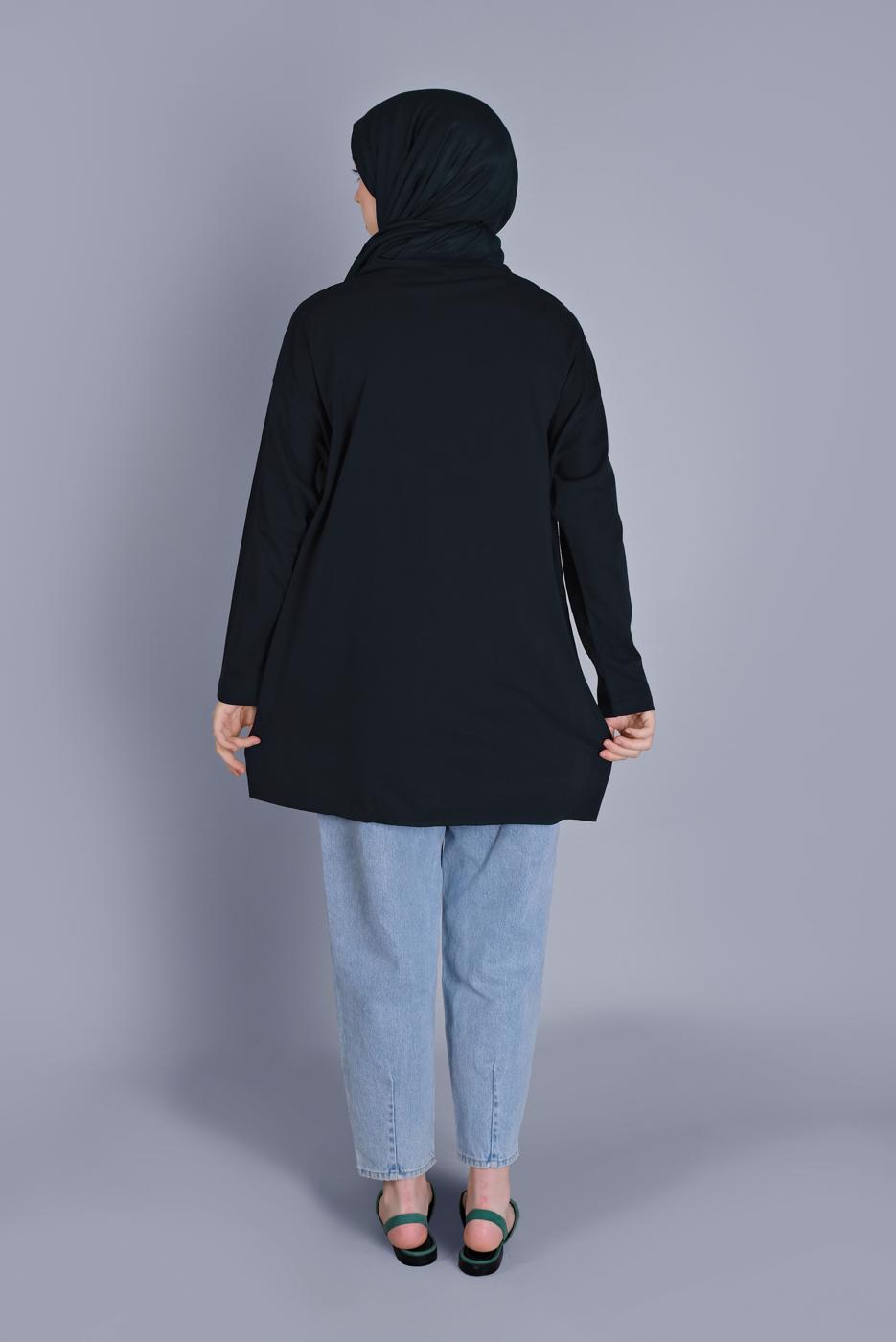 Vêtements hijab BLEU MARINE TUNIQUE DÉTAILLÉE IMPRIMÉ AVOCAT  1104