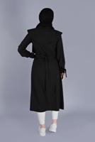 Tesettür giyim SİYAH MANŞETLERİ BAĞLAMA DETAYLI UZUN TUNİK  1334 