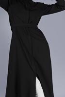 Tesettür giyim SİYAH MANŞETLERİ BAĞLAMA DETAYLI UZUN TUNİK  1334 