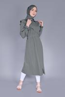 Tesettür giyim GRİ MANŞETLERİ BAĞLAMA DETAYLI UZUN TUNİK  1334 