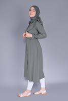Tesettür giyim GRİ MANŞETLERİ BAĞLAMA DETAYLI UZUN TUNİK  1334 