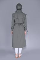 Tesettür giyim GRİ MANŞETLERİ BAĞLAMA DETAYLI UZUN TUNİK  1334 