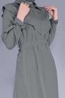 Tesettür giyim GRİ MANŞETLERİ BAĞLAMA DETAYLI UZUN TUNİK  1334 