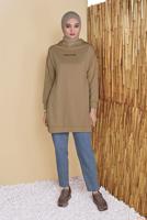 Tesettür giyim BEJ KAPÜŞONLU BASİC EŞOFMAN TUNİK 1456 