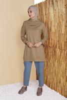 Tesettür giyim BEJ KAPÜŞONLU BASİC EŞOFMAN TUNİK 1456 