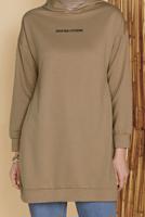 Tesettür giyim BEJ KAPÜŞONLU BASİC EŞOFMAN TUNİK 1456 