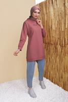 Tesettür giyim PUDRA KAPÜŞONLU BASİC EŞOFMAN TUNİK 1456 