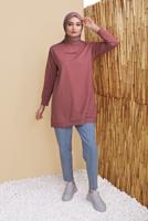 Tesettür giyim PUDRA KAPÜŞONLU BASİC EŞOFMAN TUNİK 1456 