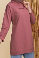 Tesettür giyim PUDRA KAPÜŞONLU BASİC EŞOFMAN TUNİK 1456 