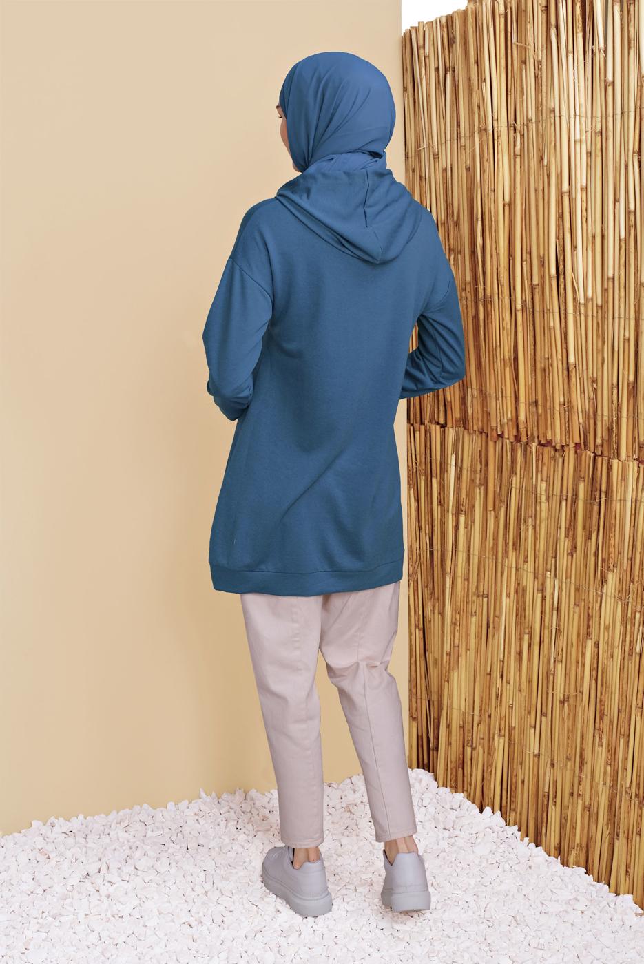 Tesettür giyim LACİVERT KAPÜŞONLU BASİC EŞOFMAN TUNİK 1456 