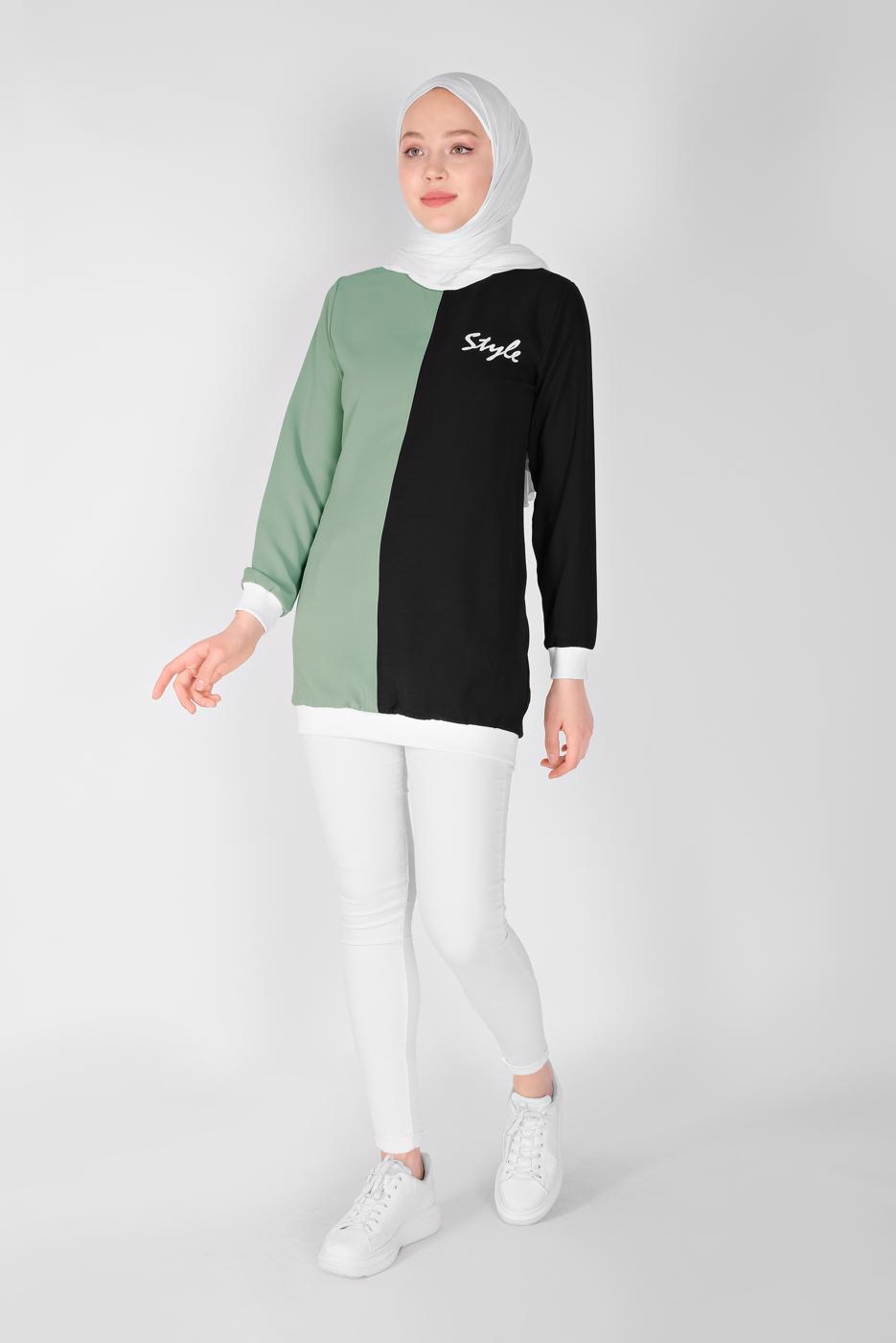 Hijab clothing GREEN PRINTED THREE COLOR TUNIC 1571 