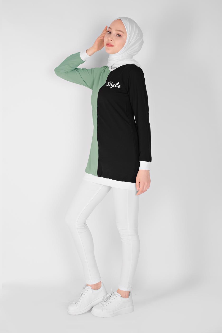 Hijab clothing GREEN PRINTED THREE COLOR TUNIC 1571 