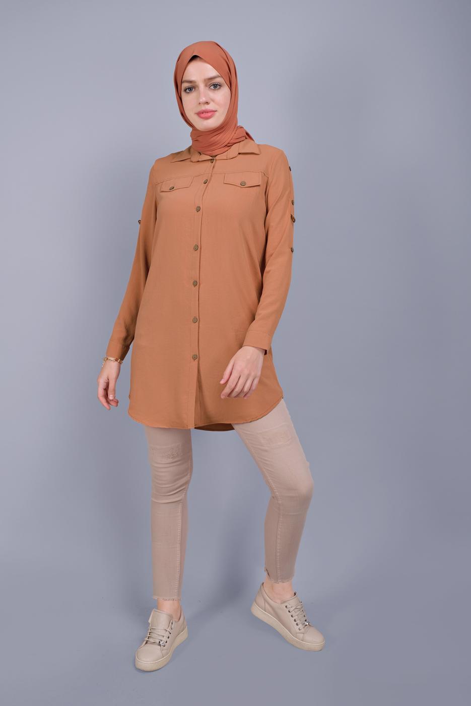 Vêtements hijab ORANGE TUNIQUE AVEC POCHES 1881 