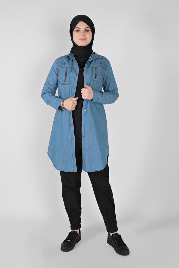 Hijab clothing  BUTTONED DENIM TUNIC 2021 - TRENDTESETTÜR