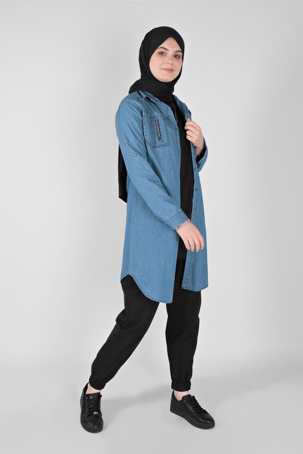 Hijab clothing  BUTTONED DENIM TUNIC 2021 - TRENDTESETTÜR