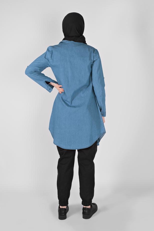 Vêtements hijab  BUTTONED DENIM TUNIC 2021 - TRENDTESETTÜR