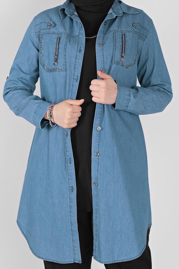 Vêtements hijab  BUTTONED DENIM TUNIC 2021 - TRENDTESETTÜR