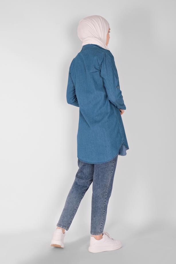 Vêtements hijab  STONE PRINTED DENIM TUNIC  2024  - TRENDTESETTÜR