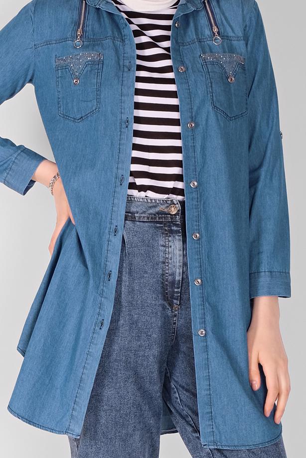 Hijab clothing  STONE PRINTED DENIM TUNIC  2024  - TRENDTESETTÜR