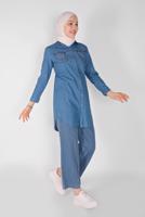 Hijab clothing NAVY BLUE STONED POCKET DETAIL DENIM TUNIC 2025  