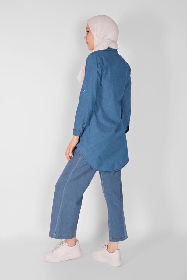 Vêtements hijab  STONED POCKET DETAIL DENIM TUNIC 2025   - TRENDTESETTÜR