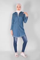 Hijab clothing NAVY BLUE BEADED DENIM TUNIC 2026	