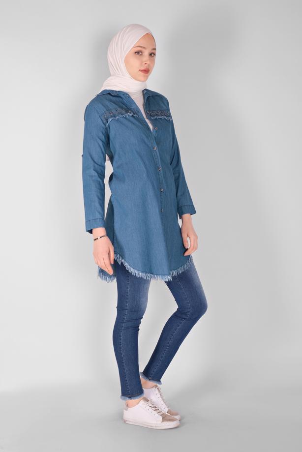 Hijab clothing  BEADED DENIM TUNIC 2026	 - TRENDTESETTÜR