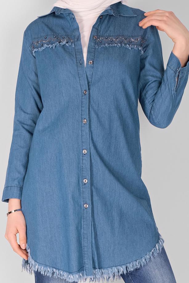 Vêtements hijab  BEADED DENIM TUNIC 2026	 - TRENDTESETTÜR