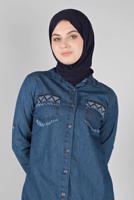 Hijab clothing NAVY BLUE EMBROIDERED DENIM TUNIC  2030 