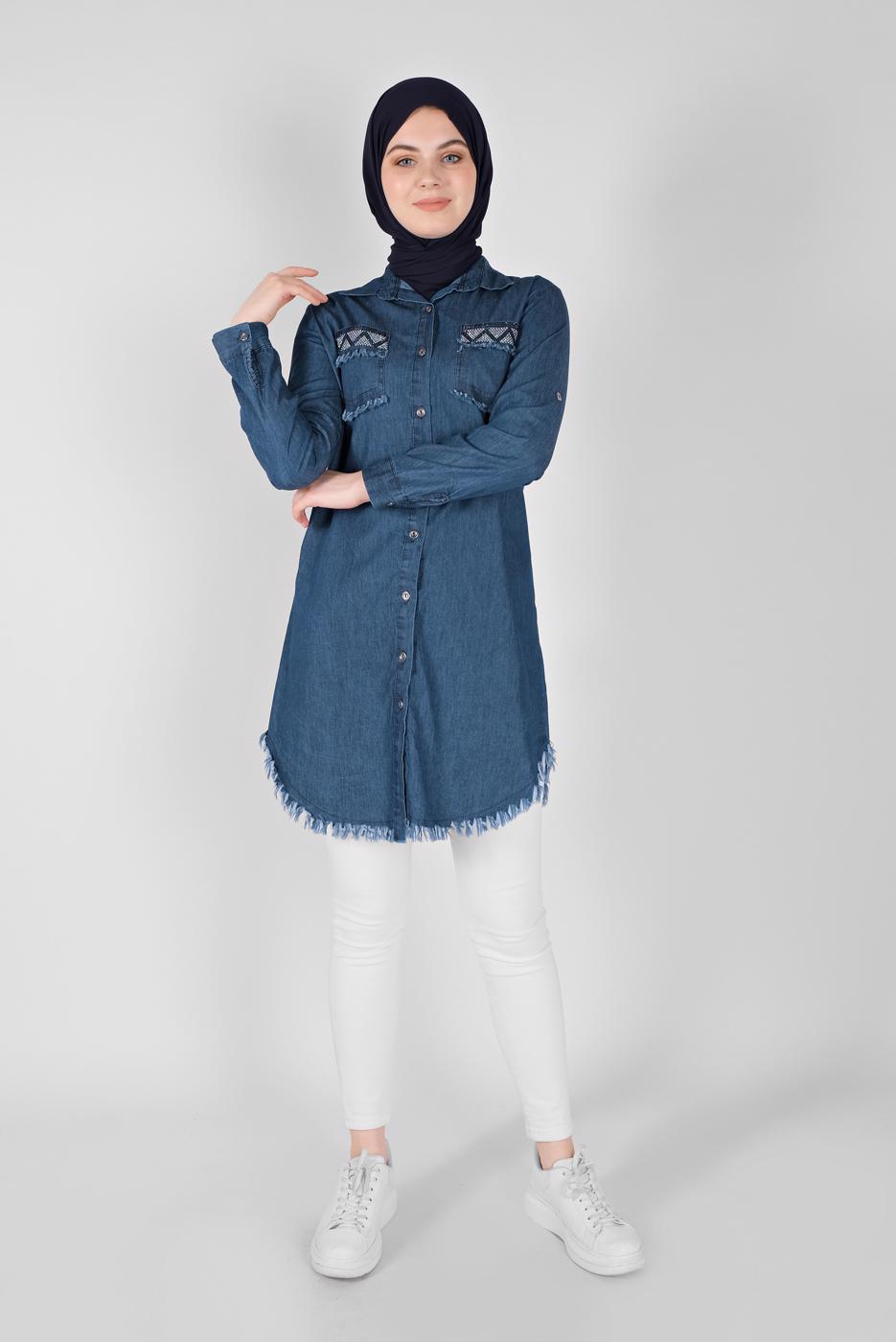 Hijab clothing NAVY BLUE EMBROIDERED DENIM TUNIC  2030 
