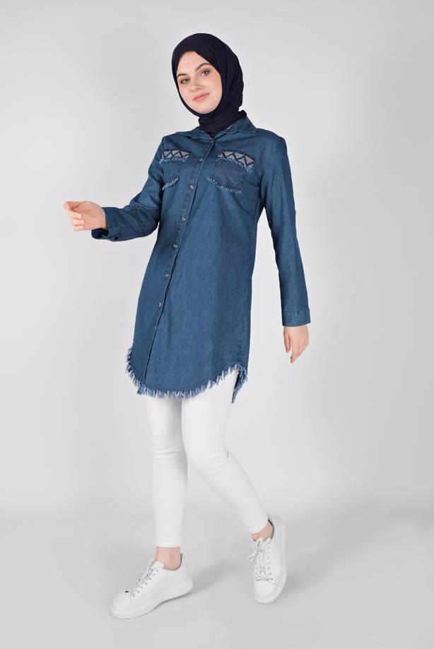 Vêtements hijab  EMBROIDERED DENIM TUNIC  2030  - TRENDTESETTÜR