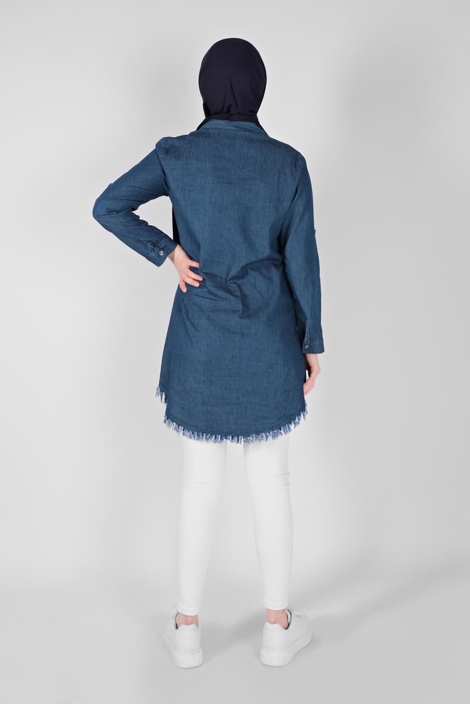 Vêtements hijab BLEU MARINE TUNIQUE EN JEAN BRODÉ  2030 